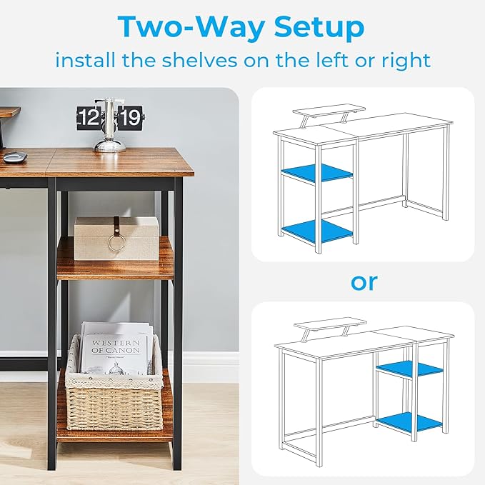 GreenForest Computer Desk with Monitor Stand,39 inch Small Desk with Reversible Storage Shelve,Home Office Work Desk for Small Spaces,Easy Assembly,Walnut - LeafyLoom