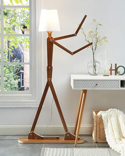 Cool Tall Floor Lamp Decorative Reading Standing Wood Swing Arm Wood Lighting for Corner Kids Boys Girls Bedroom Living Room Home Improvement Office Farmhouse - with LED Bulb (Walnut) - LeafyLoom