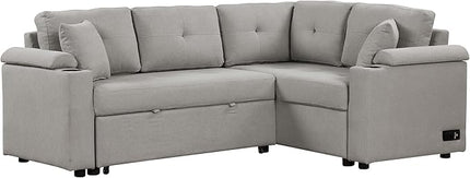87.4" L-Shape Sectional Sleeper Sofa with Chaise &Pull-out bed, Boucle Upholstered Couch w/USB Ports, Power Sockets and Built-in Cup Holder, for Living Room, Apartment, 87.4 Inch, Dark Gray - LeafyLoom