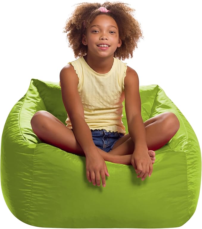 Posh Creations Structured Comfy Seat for Playrooms and Bedrooms, Large Bean Bag Chair, Coronado Chair, Lime - LeafyLoom