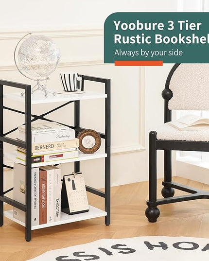Yoobure Bookshelf Small Book Shelf, Solid Industrial 3 Tier Shelf Bookcase, Short Book Case for Bedroom, Living Room, Office Home, Small Spaces, White - LeafyLoom
