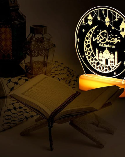 Honoson Ramadan Table Decoration for Home 2024 Ramadan LED Lights Eid Mubarak Star Moon Shaped Kids Night Lamp Ornaments Ramadan Mubarak Gift for Muslims Family Islamic Holiday Eid al Fitr Party - LeafyLoom
