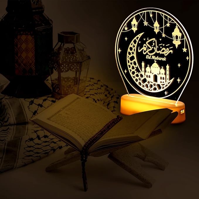 Honoson Ramadan Table Decoration for Home 2024 Ramadan LED Lights Eid Mubarak Star Moon Shaped Kids Night Lamp Ornaments Ramadan Mubarak Gift for Muslims Family Islamic Holiday Eid al Fitr Party - LeafyLoom