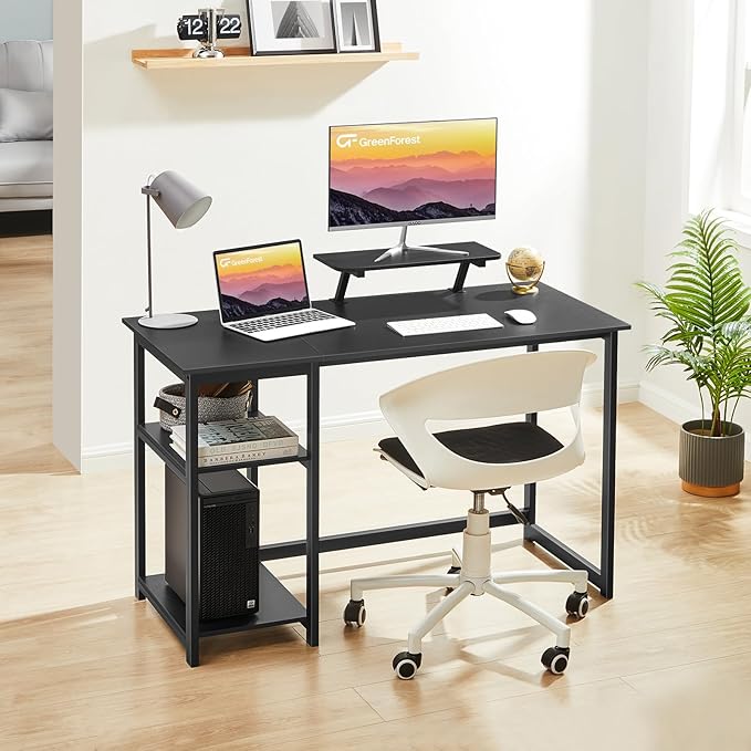 GreenForest Computer Desk with Monitor Stand,39 inch Small Desk with Reversible Storage Shelves,Gaming Desk for Small Spaces Home Office Writing Desk Study Table,Black - LeafyLoom
