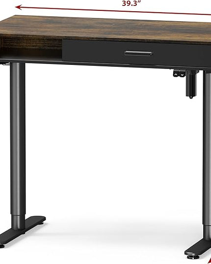 SHW Claire 40 Inch Height Adjustable Electric Standing Desk with Storage Space and Drawer, Rustic Brown - LeafyLoom