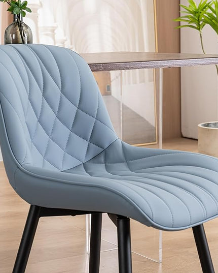 YOUNUOKE Dining Chairs Set of 2 Mid Century Modern Kitchen Chair Comfortable Upholstered Faux Leather Dinner Chairs for Kitchen Dining Room, Blue - LeafyLoom