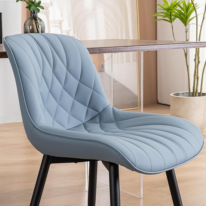 YOUNUOKE Dining Chairs Set of 2 Mid Century Modern Kitchen Chair Comfortable Upholstered Faux Leather Dinner Chairs for Kitchen Dining Room, Blue - LeafyLoom