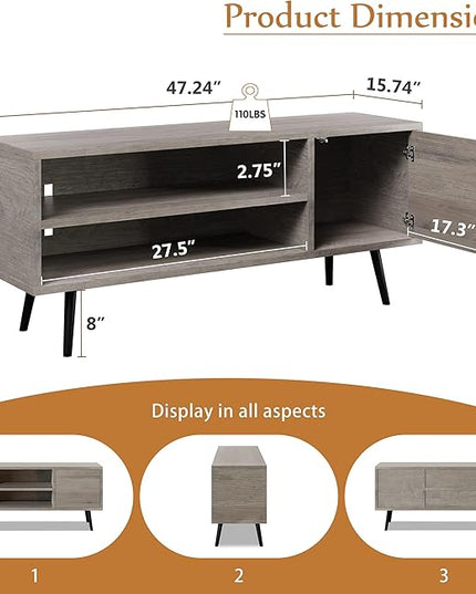 Shintenchi Mid Century Modern TV Stand for TVs up to 55 inches, Wood TV Console Table Media Cabinet with Storage, Entertainment Center for Living Room Bedroom,Grey - LeafyLoom
