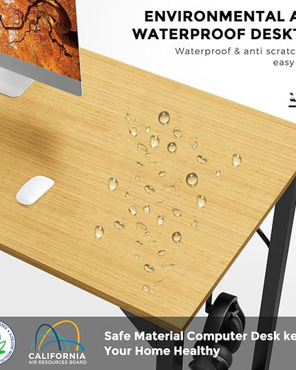 JHK Computer Small Desk Office 32 Inch Writing Work Kids Study Simple Wooden Table for Home Bedroom Modern Style with Headphone Hooks & Storage Bag, Nature - LeafyLoom