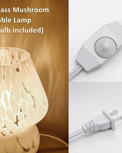 Mushroom Lamp Small Bedside Table Lamp-Nightstand Nightlight Dimmable Stepless, Translucent Glass White Desk Lamp for Bedroom Dorm Living Kitchen, Murano Style Aesthetic Cute Home Decor Gift - LeafyLoom