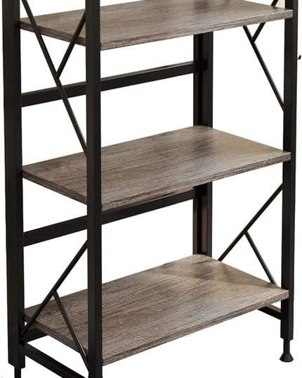 Folding Bookshelf 3 Tier No Assembly Bookcase Industrial Storage Shelves Plant Flower Stand Storage Rack for Home Office Oak - LeafyLoom