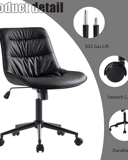 Kidol & Shellder Armless Office Chair Desk Chair Comfy Makeup Vanity Chair with Back Ergonomic Swivel Chair Home Office Desk Chairs with Wheels Rolling Computer Chair Bedroom Accent Chair(Black) - LeafyLoom