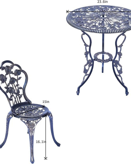 KAILI Outdoor Furniture Bistro Set with Rose Pattern 1 Table 2 Chairs for Garden Patio Porch (Rose-Bronzed) - LeafyLoom