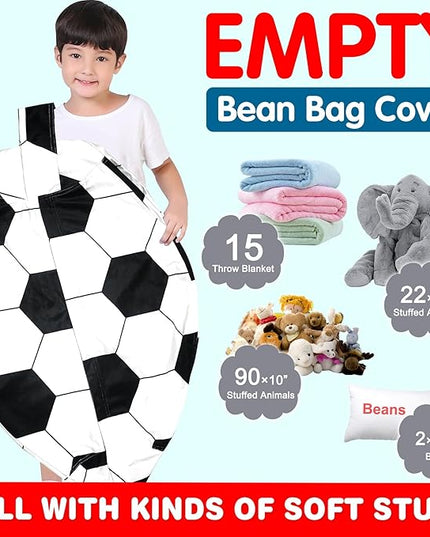 Lukeight Stuffed Animal Storage Bean Bag Chair Cover for Kids, Soccer Zipper Beanbag Chair Cover for Organizing Toddler & Kids' Rooms Plush Toys (Soccer Velvet, X-Large) - LeafyLoom