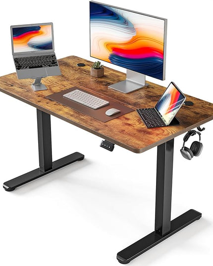 FEZIBO Electric Standing Desk, 40 x 24 Inches Height Adjustable Stand up Desk, Sit Stand Home Office Desk, Computer Desk, Rustic Brown - LeafyLoom