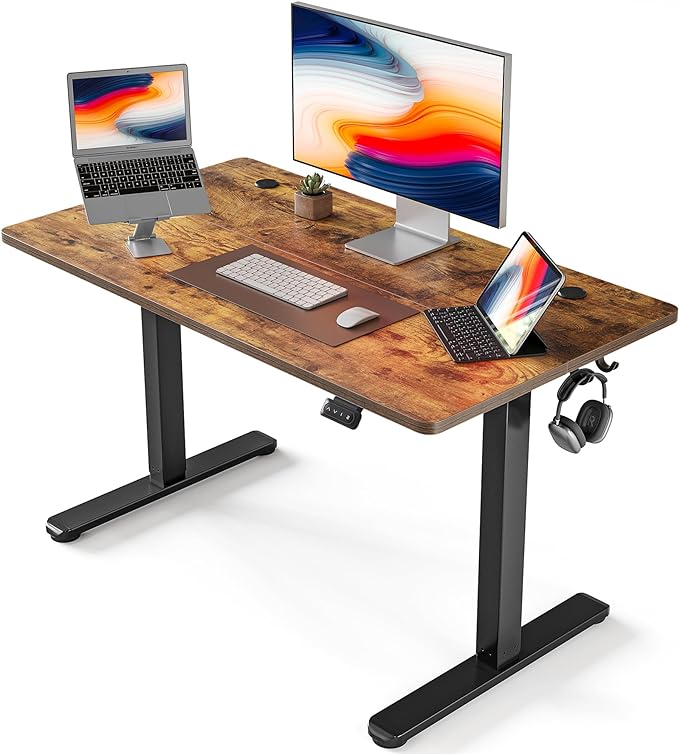 FEZIBO Electric Standing Desk, 40 x 24 Inches Height Adjustable Stand up Desk, Sit Stand Home Office Desk, Computer Desk, Rustic Brown - LeafyLoom