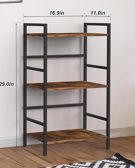 CADUKE 3 Tier Bookshelf Industrial Small Bookcase Wood and Metal Book Shelf Rustic Etagere Bookshelf Brown Bookshelves with Storage for Home Office Living Room Bedroom - LeafyLoom