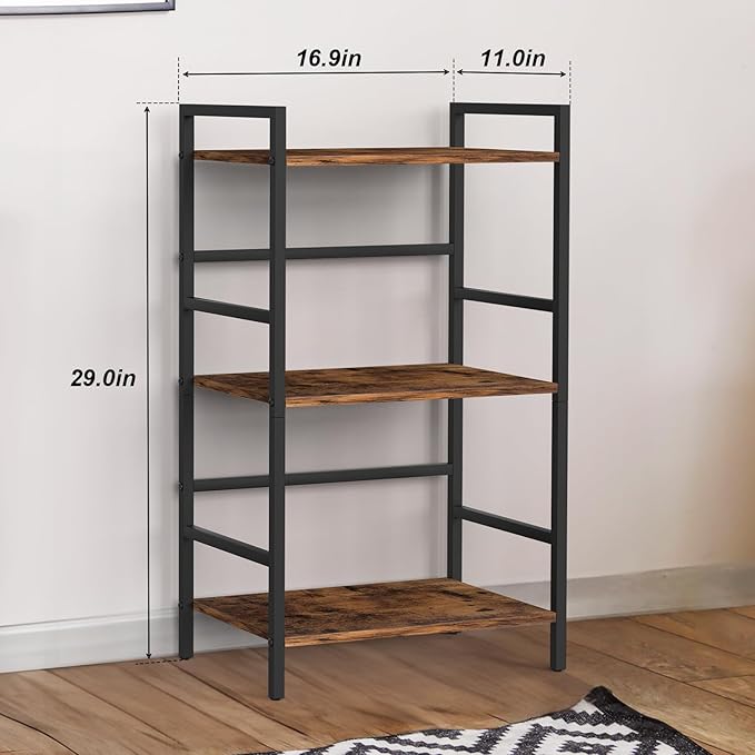 CADUKE 3 Tier Bookshelf Industrial Small Bookcase Wood and Metal Book Shelf Rustic Etagere Bookshelf Brown Bookshelves with Storage for Home Office Living Room Bedroom - LeafyLoom