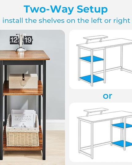 GreenForest Computer Home Office Desk with Monitor Stand and Reversible Storage Shelves,55 inch Modern Simple Writing Study PC Work Table,Walnut - LeafyLoom