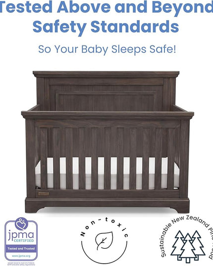Simmons Kids SlumberTime Paloma 4-in-1 Convertible Crib, Rustic Grey + Serta Perfect Slumber Dual Sided Recycled Fiber Core Crib and Toddler Mattress (Bundle) - LeafyLoom