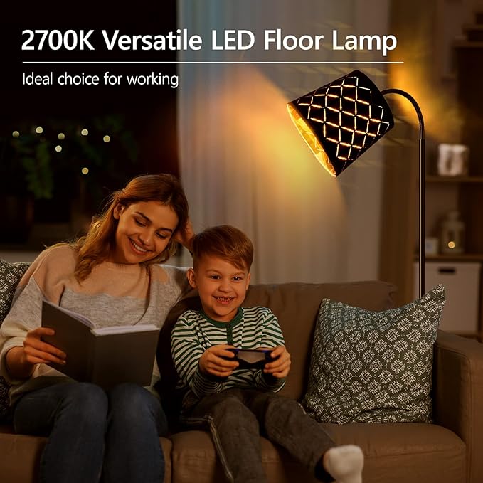 LED Floor Lamp, Standing Lamp for Living Room with Linen Lamp Shade,Adjustable Gooseneck Modern Reading Light,Floor Lamps for Bedroom,Office,Farmhouse,6W LED Bulb Included - LeafyLoom