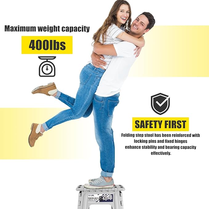 Delxo Folding Step Stool 17.5 Inch,Heavy Duty Step Stools for Adults,Non Slip Folding Stool with Handle,Premium Portable Foldable Step Stool for Kitchen Bathroom Bedroom Up to 400LBS,(Grey,1PC) - LeafyLoom