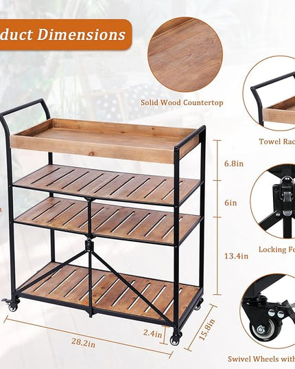 Vipush Kitchen Serving Cart, 4-Tier Kitchen Utility Cart on Wheels with Storage for Living Room, Wood Look Accent Furniture with Metal - LeafyLoom