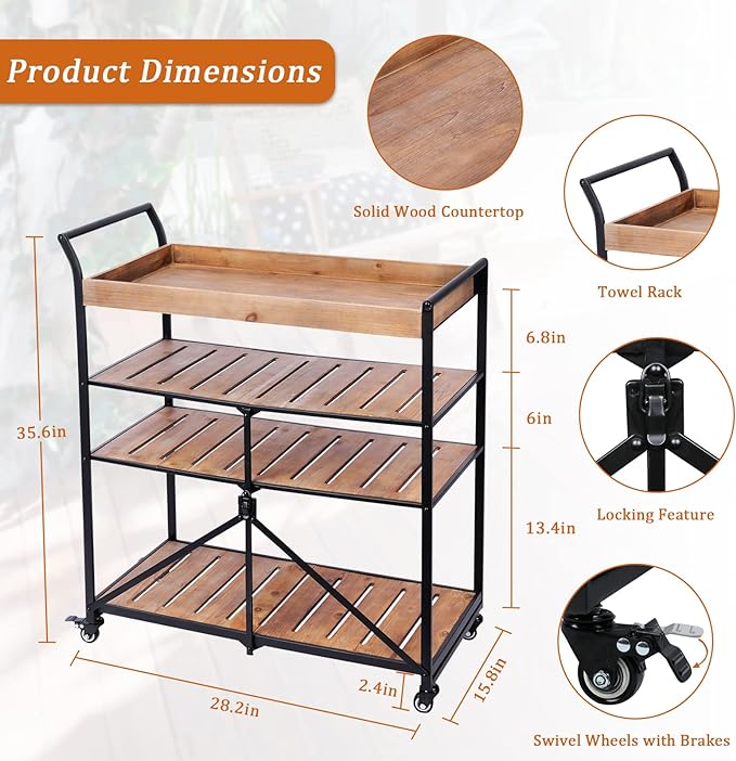 Vipush Kitchen Serving Cart, 4-Tier Kitchen Utility Cart on Wheels with Storage for Living Room, Wood Look Accent Furniture with Metal - LeafyLoom