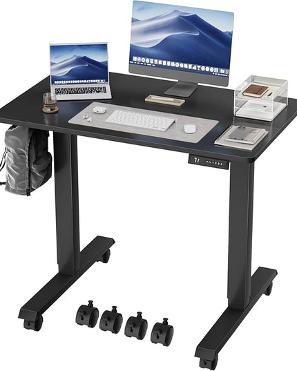 Electric Standing Desk 40 Inch, Ergonomic Height Adjustable Table with T-Shaped Metal Bracket Modern Computer Workstations for Home Office, Black, 40 x 24 Inch - LeafyLoom