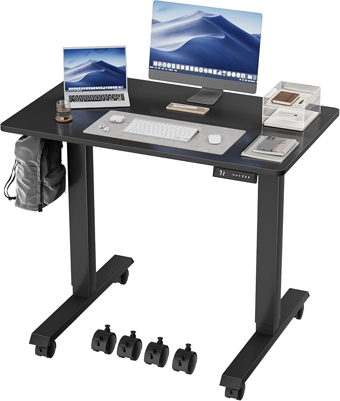 Electric Standing Desk 40 Inch, Ergonomic Height Adjustable Table with T-Shaped Metal Bracket Modern Computer Workstations for Home Office, Black, 40 x 24 Inch - LeafyLoom