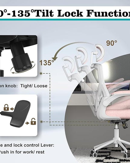 Ergonomic Office Chair, High Back Mesh Desk Chair with Thick Molded Foam Cushion, Coat Hanger, Adjustable Headrest, Lumbar Support, Tilt & Lock Function-Task Chair (Petal Pink) - LeafyLoom