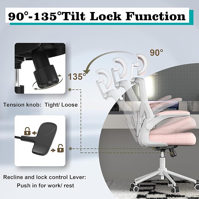 Ergonomic Office Chair, High Back Mesh Desk Chair with Thick Molded Foam Cushion, Coat Hanger, Adjustable Headrest, Lumbar Support, Tilt & Lock Function-Task Chair (Petal Pink) - LeafyLoom