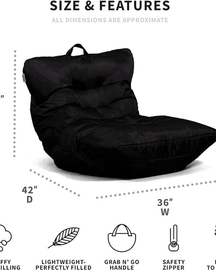 Big Joe Roma Bean Bag Chair, Black Smartmax, Durable Polyester Nylon Blend, 3 feet - LeafyLoom