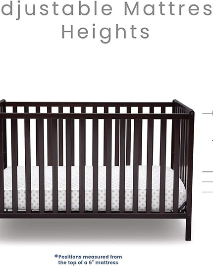 Delta Children Heartland 4-in-1 Convertible Crib, Dark Chocolate + Delta Children Twinkle Galaxy Dual Sided Recycled Fiber Core Crib and Toddler Mattress (Bundle) - LeafyLoom