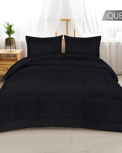 Utopia Bedding Queen Size Comforter Set with 2 Pillow Shams, Bedding Comforter Sets, Down Alternative Black Comforter, Soft and Comfortable, Machine Washable - LeafyLoom