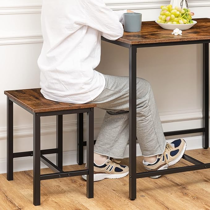 HOOBRO 3-Piece Industrial Dining Table Set, Space Saving Dinette for Kitchen, Dining Room, Small Space, Breakfast Nook, Living Room, Party, Rustic Brown and Black BF75CZ01G1 - LeafyLoom