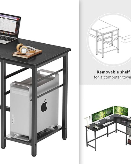 BANTI L-Shaped Computer Desk, Home Office Corner Desk with Non-Woven Drawer, Sturdy Writing Table, Space-Saving,Black - LeafyLoom