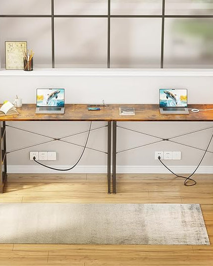 AODK Laptop Desk Office Desk, 48 Inch Computer Desk with Power Outlet and USB & Type-C Charging Port, Writing Desk with 3-Tier Reversible Storage Shelf for Home Office, 48'' x 16'', Rustic Brown - LeafyLoom