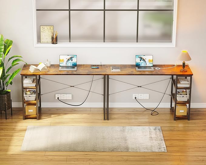 AODK Laptop Desk Office Desk, 48 Inch Computer Desk with Power Outlet and USB & Type-C Charging Port, Writing Desk with 3-Tier Reversible Storage Shelf for Home Office, 48'' x 16'', Rustic Brown - LeafyLoom