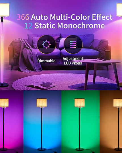 RGB Floor Lamps for Living Room, Dimmable Floor Lamp with Linen Lampshade, 366 RGB+12 Color, Color Changing Standing Floor Lamp for Bedroom Living Room Gaming Rooms(Not Includ Bulb) - LeafyLoom