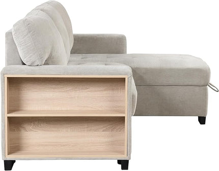 Convertible Sleeper Sectional Sofa Pull Out Bed with Right Hand Chaise Lounge, L-Shaped Velvet Upholstered Corner Couches, Pullout Sofabed with Storage and Drop Down Table & USB Charger - LeafyLoom