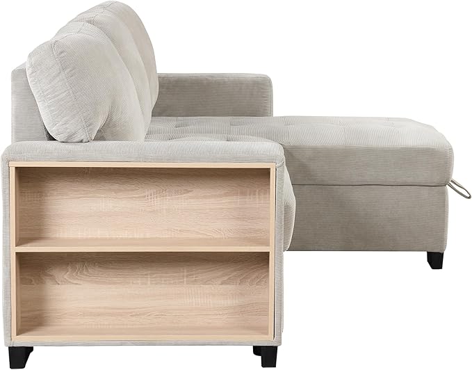 Convertible Sleeper Sectional Sofa Pull Out Bed with Right Hand Chaise Lounge, L-Shaped Velvet Upholstered Corner Couches, Pullout Sofabed with Storage and Drop Down Table & USB Charger - LeafyLoom
