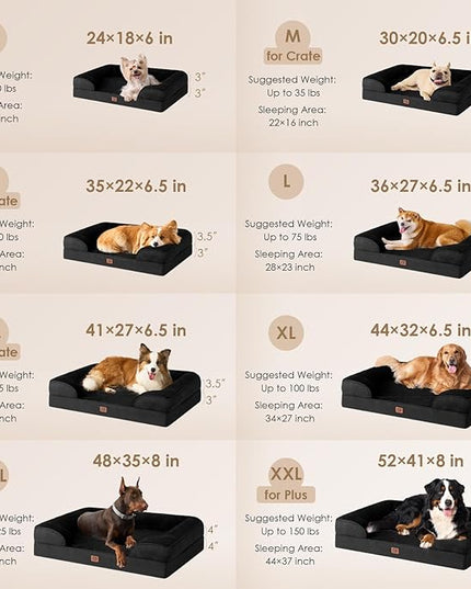 EHEYCIGA Orthopedic Dog Beds for Large Dogs, Waterproof Memory Foam Large Dog Bed with Sides, Non-Slip Bottom and Egg-Crate Foam Large Dog Couch Bed with Washable Removable Cover, Black EHEYCIGA