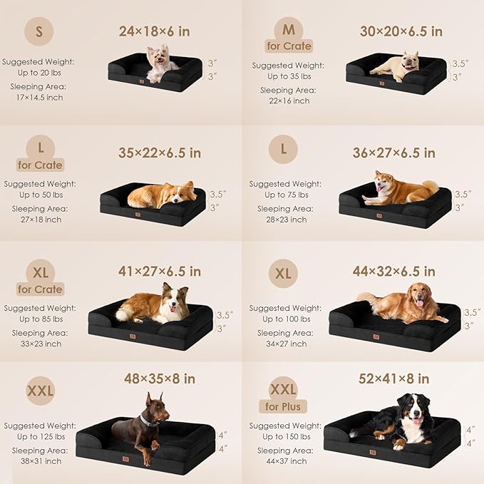 EHEYCIGA Orthopedic Dog Beds for Extra Large Dogs, Waterproof Memory Foam XXL Dog Bed with Sides, Non-Slip Bottom and Egg-Crate Foam Big Dog Couch Bed with Washable Removable Cover, Black EHEYCIGA