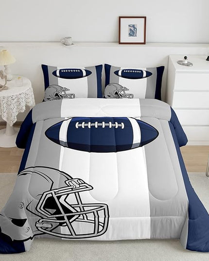 Feelyou Kids Football Comforter Set Full Size Rugby Sports Bedding Set for Boys Teens Decor Soccer Ball Game Comforter American Football Grey Blue Duvet Set Quilt 3Pcs Boys - LeafyLoom
