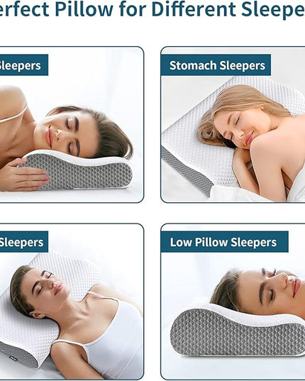 Neck Pillow Memory Foam for Pain Relief Bed Pillow for Sleeping, Ergonomic Orthopedic Cervical for Neck and Shoulder Pain, Side Back Stomach Sleeper - LeafyLoom