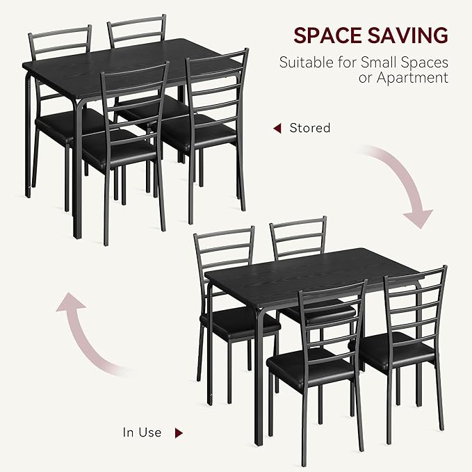 IDEALHOUSE Dining Table for 4, Small Table and Chairs Set of 4, Dinette Set for 4, Square Dinner Table Set, 3 Piece Kitchen & Dining Room Sets for Small Space (Black, Dining Table with 4 Chairs) - LeafyLoom