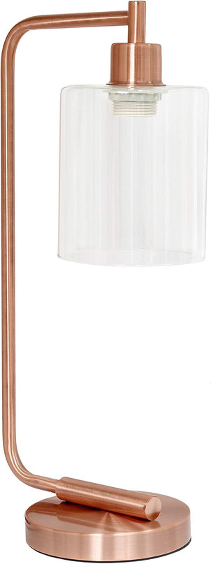 Simple Designs LD1036-RGD Bronson Antique Style Industrial Iron Lantern Desk Bedside Glass Shade Table Lamp, Rose Gold - LeafyLoom