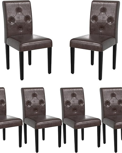 VECELO Upholstered Dining Chairs Set of 6 Modern PU Leather and Solid Wood Legs & High Back, Parsons for Kitchen/Living Room-Coffee - LeafyLoom