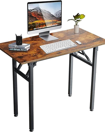 TEMI Folding Desk 31.5", Computer Desk for Home Office, Folding Table No Assembly Required, Office Desk for Small Space, Small Desk with Stable Black Frame, Rustic Brown - LeafyLoom